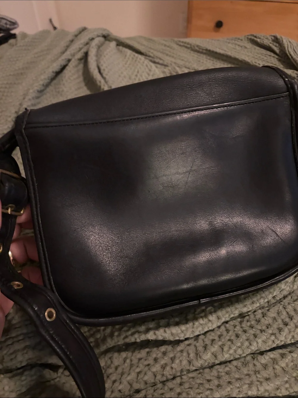 1996 Coach Black Leather Messenger Bag with Brass Hardware 9170- no hang tag